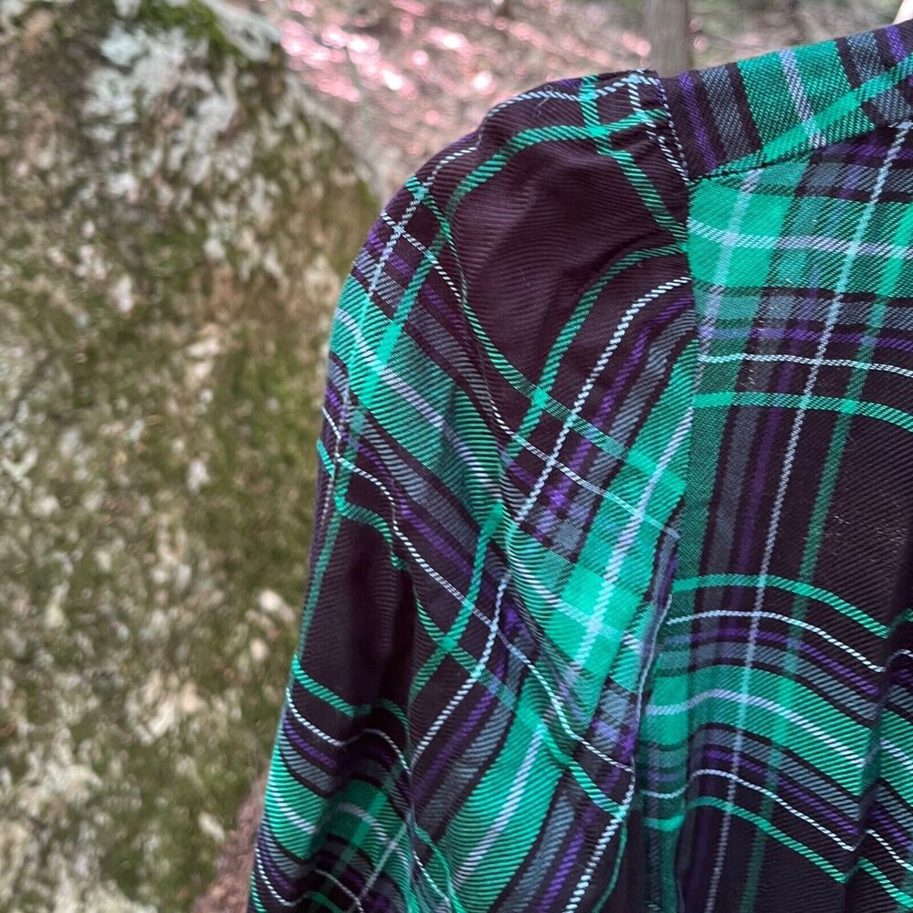 LOFT Tartan Plaid Puff Sleeve Tiered Dress Womens XS Green Blue Modern Grunge - Picture 4 of 12